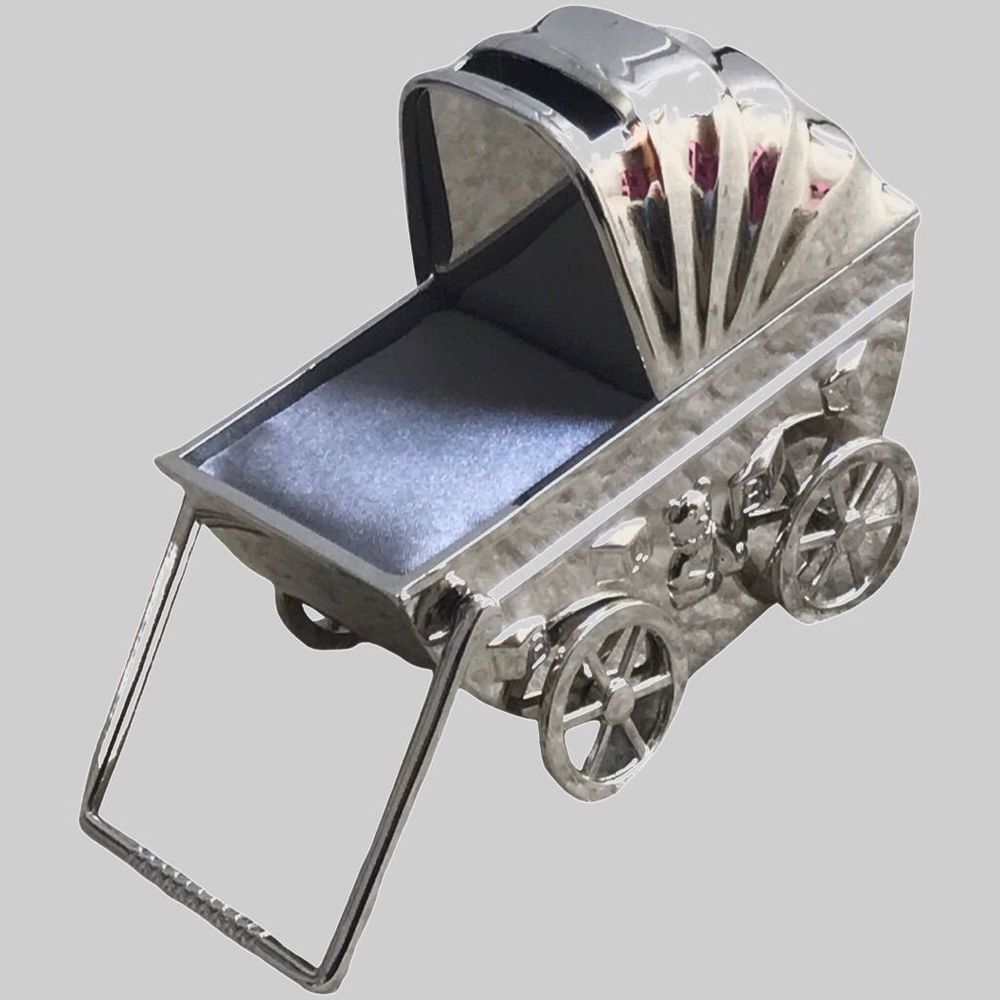 Godinger Baby Non-Tarnish Nickel Plated Buggy Carriage Keepsake Money Bank NIB
